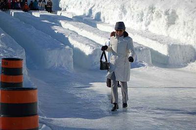 Lady walking on ice
