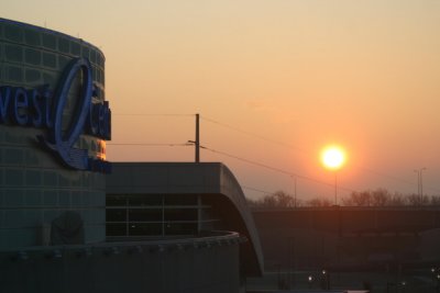 Sunrise with Qwest Center in foreground