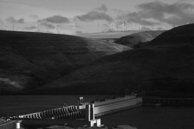 Hydroelectric Dam and Wind Turbines-Washington