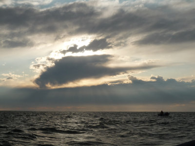 Evening sky as the boat sets out for turtle netting