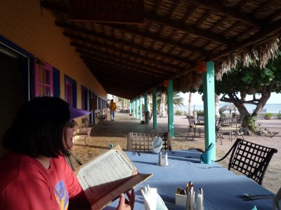 The beachfront restaurant at the Hotel Oasis