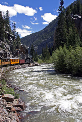 Train ride along the Animas River  in Colorado.