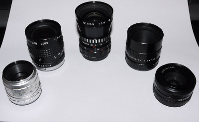 Five c-mount lenses mountable to micro 4/3rds cameras