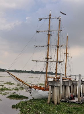 Riverfront sailboat