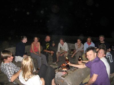 Bonfire at the campsite with other backpackers on the island.