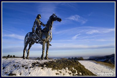 Ireland -  Co.Roscommon - The Chieftain sculpture near Boyle with Lough Key in the background