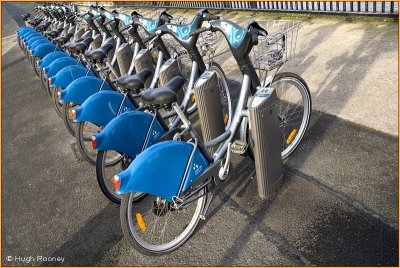 Ireland - Dublin - Line of bikes ready for hire