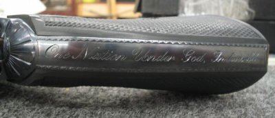 Engraved lettering on revolver backstrap