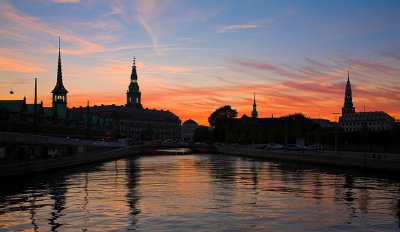 4 spires at sunset