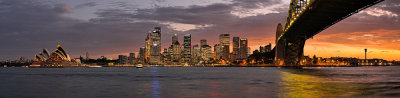 Sydney Harbour Bridge and Opera House sunset panorama