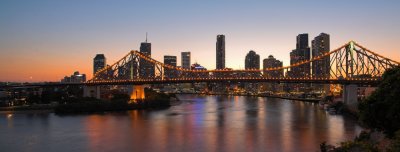 Brisbane skyline and Story Bridge dusk panorama