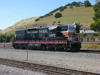 Niles Canyon Scenic Railway's black widow SD9 just outside the back door.