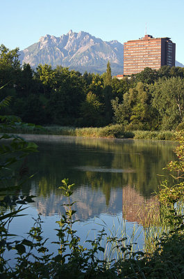 Rotsee with view to the hospital Lucerne and mount Pilatus