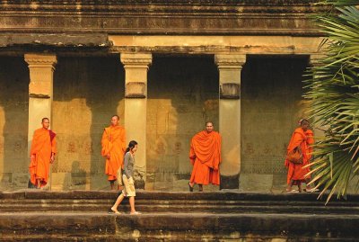 Five monks and a lady