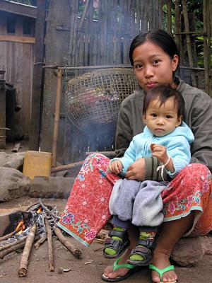 A young Laotian mother and her child