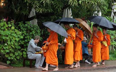 collecting  alms early morning