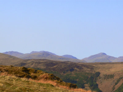 Scafell group and Great Gable on the horizon, Pavey Ark and High Raise slightly in front - from White Side