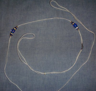 Lead 13-White Ird. cord with Blue Rose beads