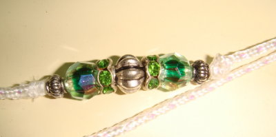 Green Rondells with green and silver accent beads detail