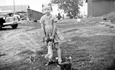 Toots With Her Herd of Kittens