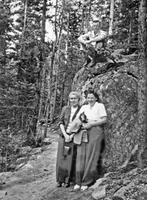Viola and Mildred Standing, Gilbert On The Boulder