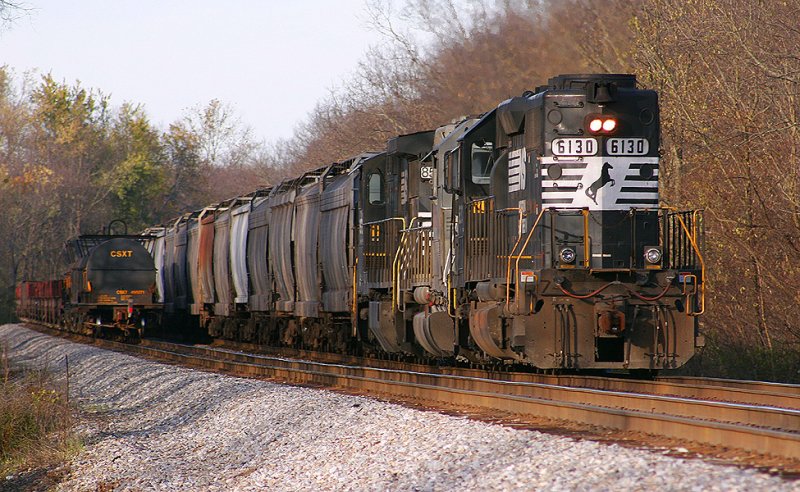 A long hood forward SD40-2 on Southbound grain