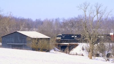 A late 376 rolls through the frozen Mercer County Countryside 