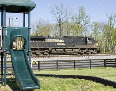 NS 111 passes the playground at the Waddy Firehouse 