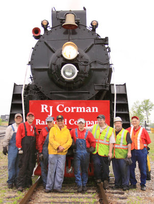 The Corman steam crew poses for a group shot after pulling the Derby train to the wye near Bagdad