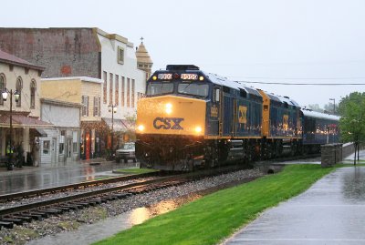 The Northbound CSX Derby train spots up at Midway to load passengers on a wet Saturday morning.  