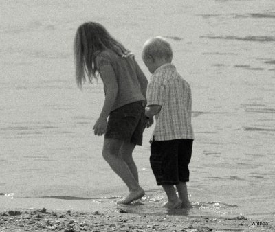 Searching for shells on the banks of the Swan River