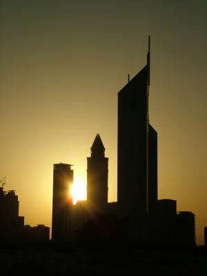 1754 8th Mar 06 Sunset at Emirates Towers Dubai.JPG