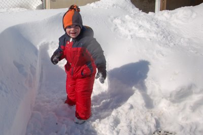 Liam screamed putting on the suit, screamed putting on the hat, really screamed over the mittens and then got out in the snow