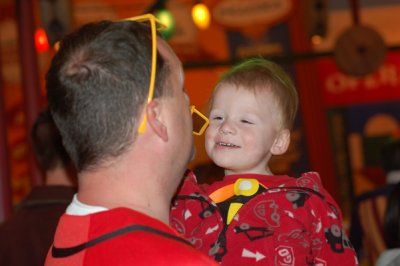 Daddy and Liam on Toy Story Mania again