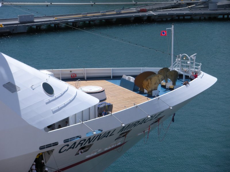 Crew deck on Carnival Miracle docked next to us in San Juan