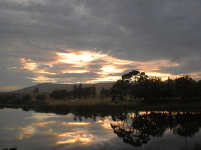 sunrise over dam