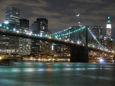 Brooklyn Bridge with Crescent Moon