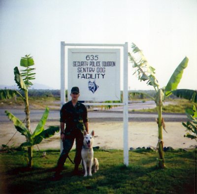 Craig and Whitey-18M3, taken by Sgt. Rick Armando 12 Feb 70 in front of U-Tapao Kennel the day he left Thailand-1
