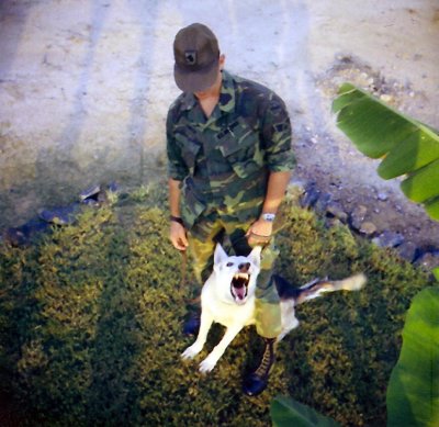 Craig and Whitey-18M3, taken by Sgt. Rick Armando 12 Feb 70 in front of U-Tapao Kennel the day he left Thailand-3