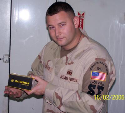 TSgt Matt Rebholz, Kennel Master 407 ESFS Displays his new Leatherman Surge