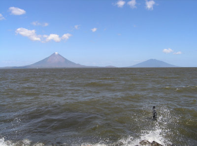 out in Lago Nicaragua, the hazy image of Isla De Ometepe