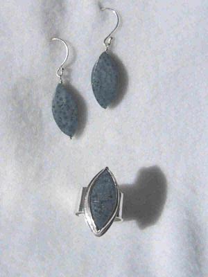 blue coral bead earrings and a matching ring