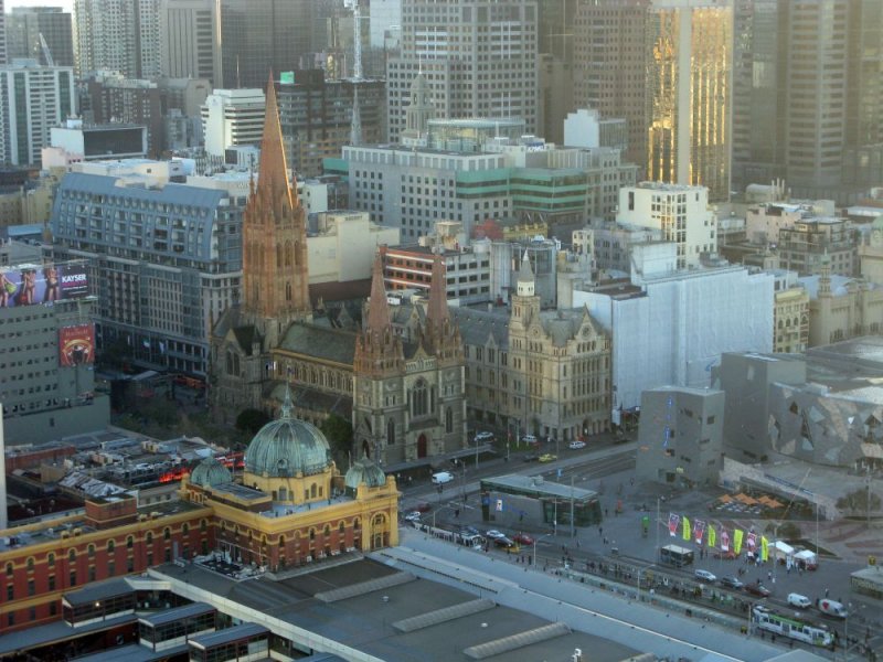 looking down at Flinders Station