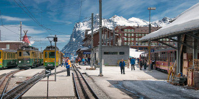 Trains and station, Kleine Scheidegg, Switzerland