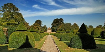 Topiary, path and dovecote, Lytes Cary Manor