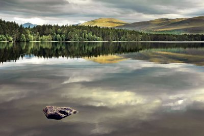 Stone and reflection, Loch Garten