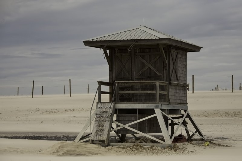 Lifeguard shack on a grey day