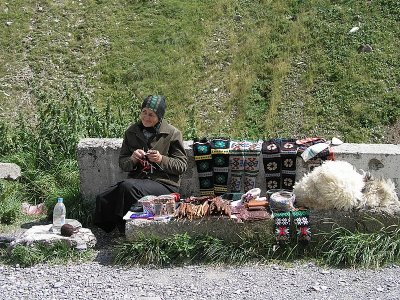 Northern Georgia - Caucasus Mountains - roadside craftswoman