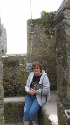 Linda waiting her turn to kiss the Blarney Stone