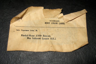 Label on inside firewall above steering column. Glued on at factory in 1937.
